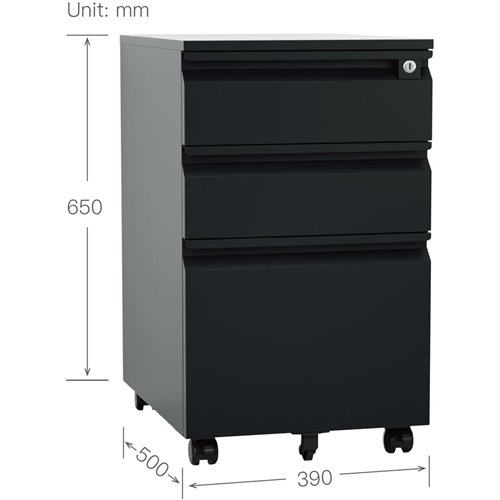 Professional Mobile Filing &amp Storage Cabinet 3 drawer 390x500x650mm Black | Stalwart DA-SEMC1BLACK
