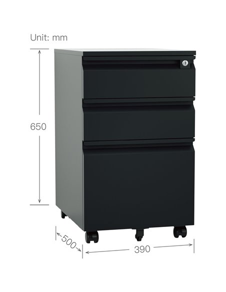 Professional Mobile Filing &amp Storage Cabinet 3 drawer 390x500x650mm Black | Stalwart DA-SEMC1BLACK