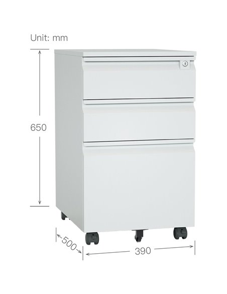 Professional Mobile Filing &amp Storage Cabinet 3 drawer 390x500x650mm Light Grey | Stalwart DA-SEMC1LIGHTGREY