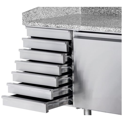 Refrigerated pizza preparation table 1 door 7 neutral drawers | Stalwart DA-THPZ1610TN