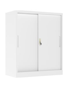 Professional Metal Storage Cabinet 2 sliding doors 800x400x1000mm Lock 2 adjustable shelves White | Stalwart DA-MXHSC005WHITE