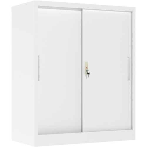 Professional Metal Storage Cabinet 2 sliding doors 800x400x1000mm Lock 2 adjustable shelves White | Stalwart DA-MXHSC005WHITE
