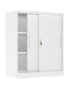 Professional Metal Storage Cabinet 2 sliding doors 800x400x1000mm Lock 2 adjustable shelves White | Stalwart DA-MXHSC005WHITE 2