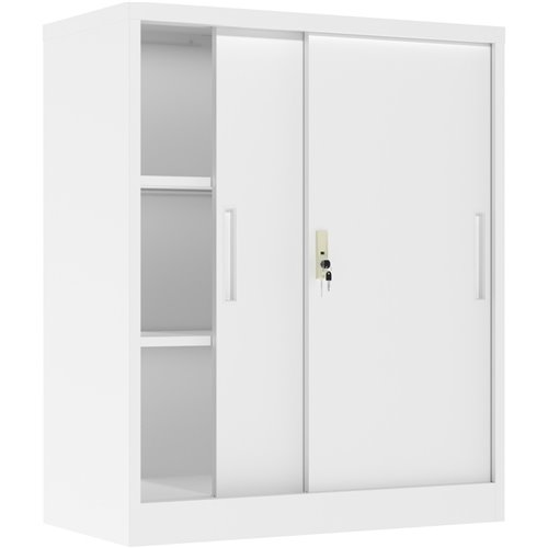 Professional Metal Storage Cabinet 2 sliding doors 800x400x1000mm Lock 2 adjustable shelves White | Stalwart DA-MXHSC005WHITE