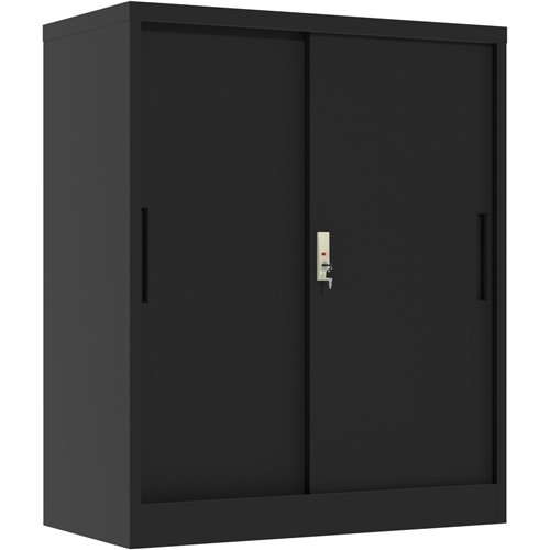 Professional Metal Storage Cabinet 2 sliding doors 800x400x1000mm Lock 2 adjustable shelves Black | Stalwart DA-MXHSC005BLACK