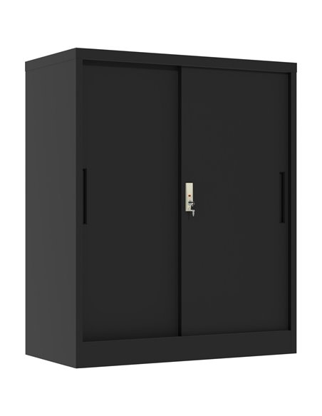 Professional Metal Storage Cabinet 2 sliding doors 800x400x1000mm Lock 2 adjustable shelves Black | Stalwart DA-MXHSC005BLACK