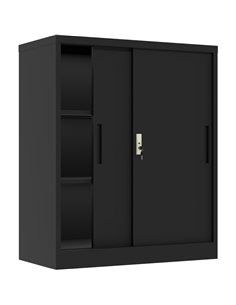 Professional Metal Storage Cabinet 2 sliding doors 800x400x1000mm Lock 2 adjustable shelves Black | Stalwart DA-MXHSC005BLACK 2