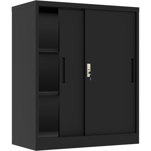 Professional Metal Storage Cabinet 2 sliding doors 800x400x1000mm Lock 2 adjustable shelves Black | Stalwart DA-MXHSC005BLACK
