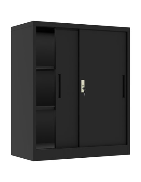 Professional Metal Storage Cabinet 2 sliding doors 800x400x1000mm Lock 2 adjustable shelves Black | Stalwart DA-MXHSC005BLACK