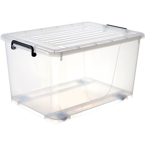 Pack of 4 Plastic Storage Box with Wheels &amp Lid &amp Clips 62 litre 590x430x340mm Polypropylene | Stalwart DA- S1062SETOF4