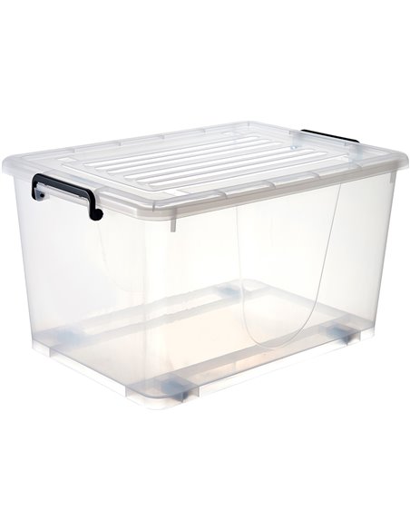 Pack of 4 Plastic Storage Box with Wheels &amp Lid &amp Clips 62 litre 590x430x340mm Polypropylene | Stalwart DA- S1062SETOF4