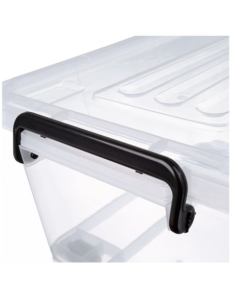 Pack of 4 Plastic Storage Box with Wheels &amp Lid &amp Clips 62 litre 590x430x340mm Polypropylene | Stalwart DA- S1062SETOF4