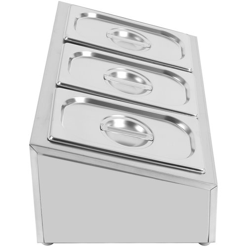 Commercial Condiment Holder including 3xGN1/4-150mm containers with lid Stainless steel | Stalwart DA-CHE03AD