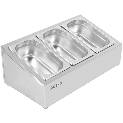 Commercial Condiment Holder including 3xGN1/4-100mm containers with lid Stainless steel | Stalwart DA-CHE03A