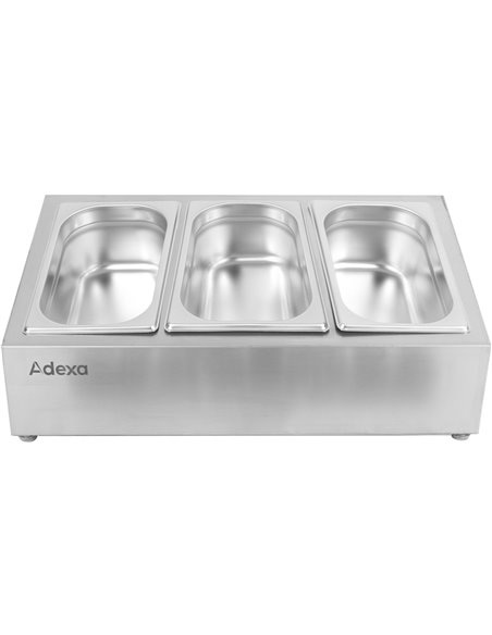 Commercial Condiment Holder including 3xGN1/4-100mm containers with lid Stainless steel | Stalwart DA-CHE03A