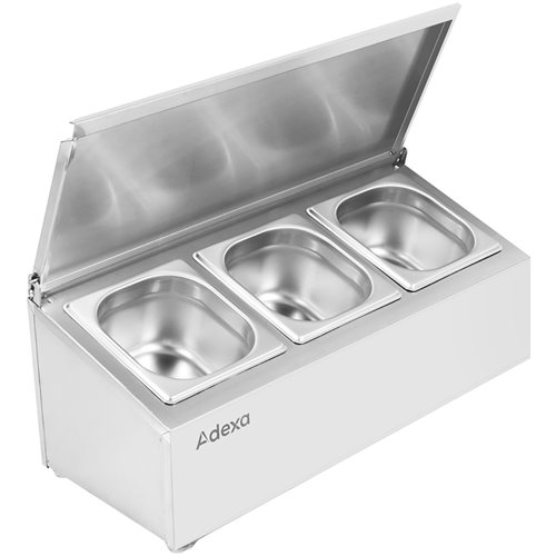 Commercial Condiment Holder with lid including 3xGN1/6-100mm containers Stainless steel | Stalwart DA-CHD03AFL