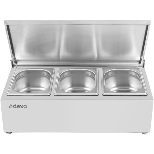 Commercial Condiment Holder with lid including 3xGN1/6-100mm containers Stainless steel | Stalwart DA-CHD03AFL