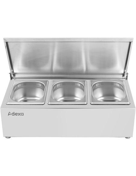 Commercial Condiment Holder with lid including 3xGN1/6-100mm containers Stainless steel | Stalwart DA-CHD03AFL