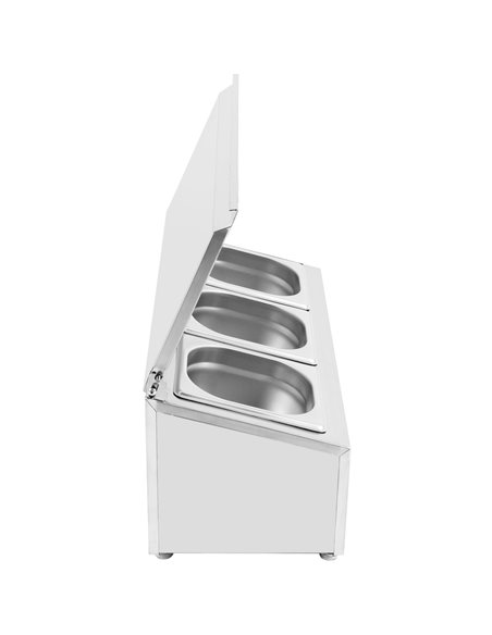 Commercial Condiment Holder with lid including 3xGN1/6-100mm containers Stainless steel | Stalwart DA-CHD03AFL