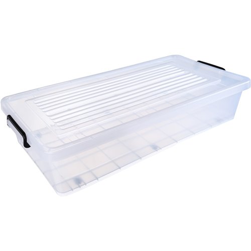 Pack of 4 Underbed Plastic Storage Box with Lid &amp Clips 34 litre 790x390x157mm Polypropylene | Stalwart DA-S1034SETOF4