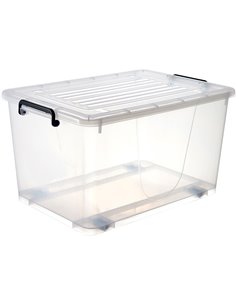 Pack of 4 Plastic Storage Box with Wheels &amp Lid &amp Clips 50 litre 560x390x310mm Polypropylene | Stalwart DA-S1050SETOF4
