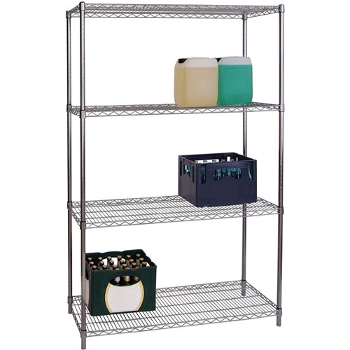 Commercial Shelving Unit 4 Tier 1000kg Width 900mm Depth 350mm Chrome Wire | Stalwart DA-AMJ548