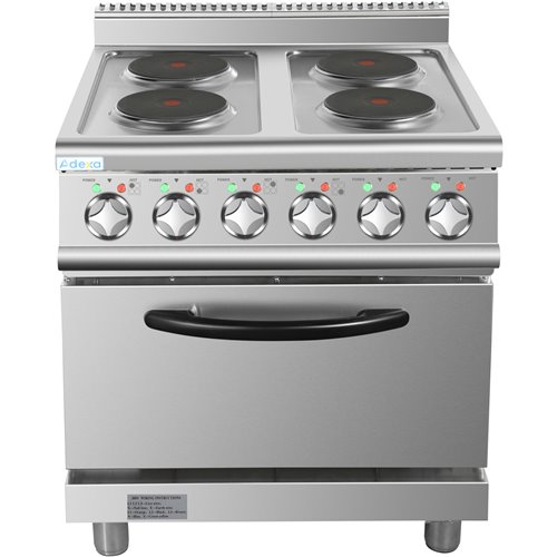 Commercial Electric Cooker 4 Burners with Electric Oven 8kW+4.8kW 700mm Depth | Stalwart DA-HRQ712A