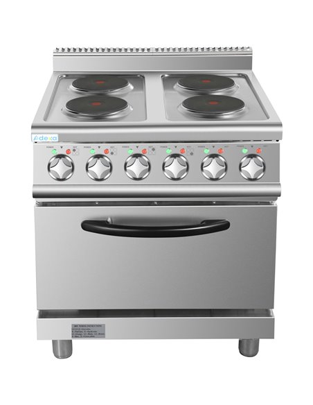 Commercial Electric Cooker 4 Burners with Electric Oven 8kW+4.8kW 700mm Depth | Stalwart DA-HRQ712A