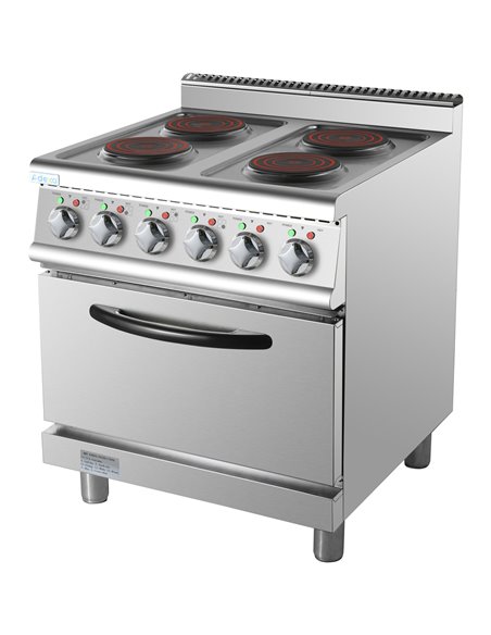 Commercial Electric Cooker 4 Burners with Electric Oven 8kW+4.8kW 700mm Depth | Stalwart DA-HRQ712A