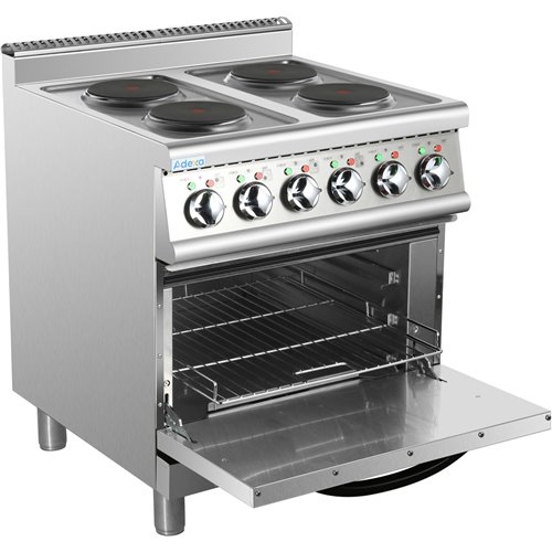 Commercial Electric Cooker 4 Burners with Electric Oven 8kW+4.8kW 700mm Depth | Stalwart DA-HRQ712A