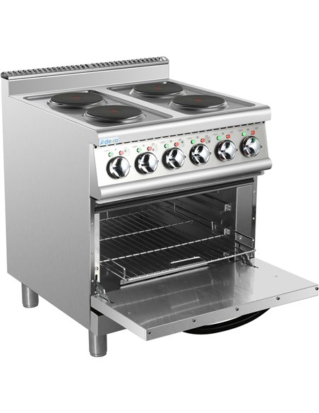 Commercial Electric Cooker 4 Burners with Electric Oven 8kW+4.8kW 700mm Depth | Stalwart DA-HRQ712A