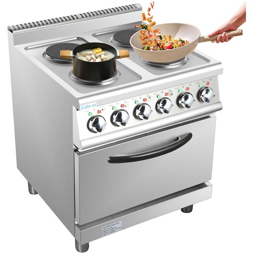 Commercial Electric Cooker 4 Burners with Electric Oven 8kW+4.8kW 700mm Depth | Stalwart DA-HRQ712A