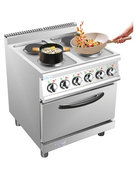 Commercial Electric Cooker 4 Burners with Electric Oven 8kW+4.8kW 700mm Depth | Stalwart DA-HRQ712A