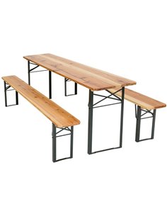 Three Piece Foldable Beer Table and Bench Set, Wooden Outdoor Garden Furniture 2200x800x760mm | Stalwart DA-NFWU24102200