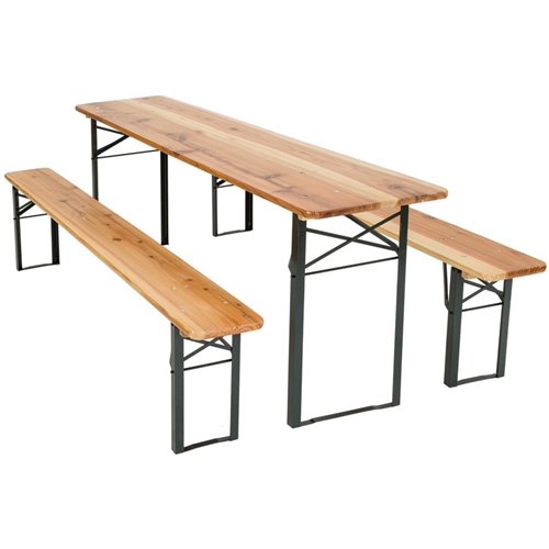 Three Piece Foldable Beer Table and Bench Set, Wooden Outdoor Garden Furniture 2200x800x760mm | Stalwart DA-NFWU24102200