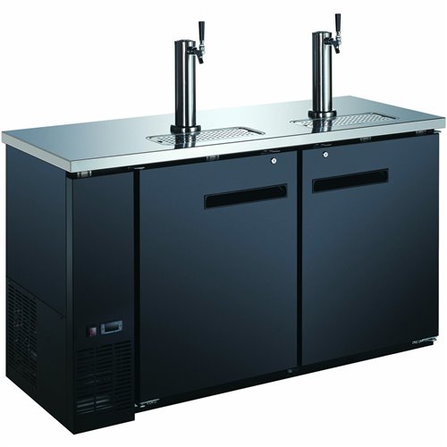 Commercial Direct Draw Beer Dispenser - Twin Door Keg Cooler with Double Beer Tap Black | Stalwart DA-GXX202