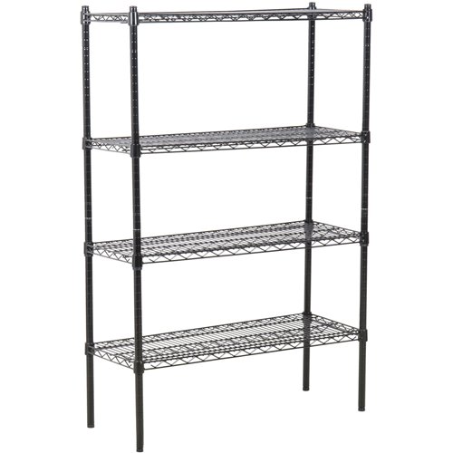 Commercial Shelving unit 4 tier 100kg/shelf Width 750mm Depth 350mm Black wire | Stalwart DA-MGA210