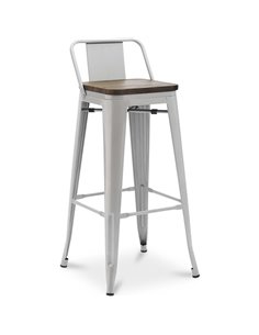 High Bar Stool Light Grey with Wooden Seat and Backrest Indoors | Stalwart DA-WW62BGREY