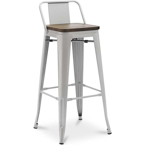 High Bar Stool Light Grey with Wooden Seat and Backrest Indoors | Stalwart DA-WW62BGREY