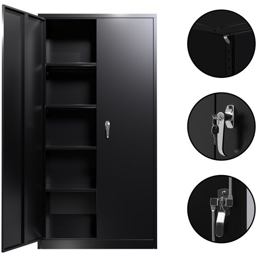 Professional Black Steel Cabinet 2 Doors 800x400x1800mm | Stalwart DA-SART202