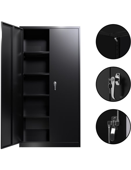 Professional Black Steel Cabinet 2 Doors 800x400x1800mm | Stalwart DA-SART202