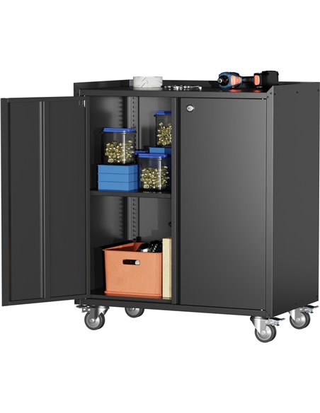 Professional Black Mobile Steel Cabinet 2 Doors 770x460x900mm | Stalwart DA-SART208