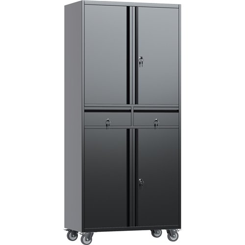 Commercial Mobile Black Steel Cabinet 4 Doors 2 Drawers 760x380x1800mm | Stalwart DA-SART210