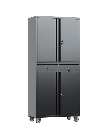 Commercial Mobile Black Steel Cabinet 4 Doors 2 Drawers 760x380x1800mm | Stalwart DA-SART210