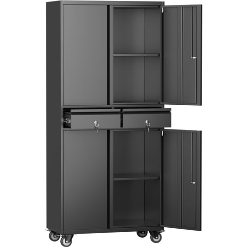 Commercial Mobile Black Steel Cabinet 4 Doors 2 Drawers 760x380x1800mm | Stalwart DA-SART210