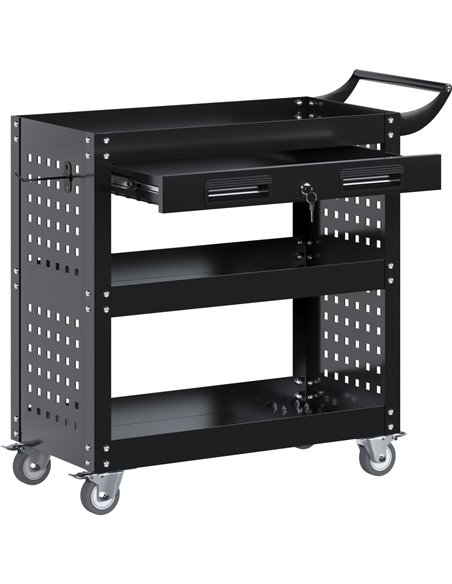 Professional 3 Tier Trolley Cart with Drawer 700x350x780mm Black | Stalwart DA-SART212