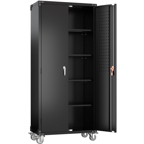 Professional Black 2 Door Lockable Steel Tool Cabinet with 4 Adjustable Shelves 800x420x1830mm | Stalwart DA-SART214