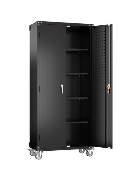 Professional Black 2 Door Lockable Steel Tool Cabinet with 4 Adjustable Shelves 800x420x1830mm | Stalwart DA-SART214