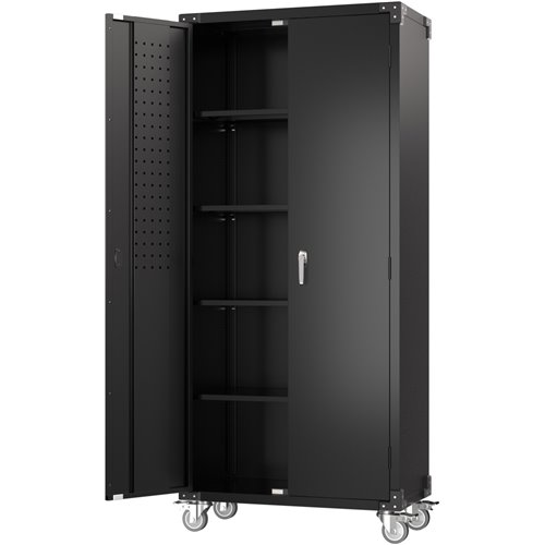 Professional Black 2 Door Lockable Steel Tool Cabinet with 4 Adjustable Shelves 800x420x1830mm | Stalwart DA-SART214