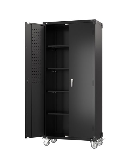Professional Black 2 Door Lockable Steel Tool Cabinet with 4 Adjustable Shelves 800x420x1830mm | Stalwart DA-SART214